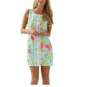 Lilly Pulitzer Cathy Shift Dress Floral Pool Blue Pink Lemonade Womens Size 12